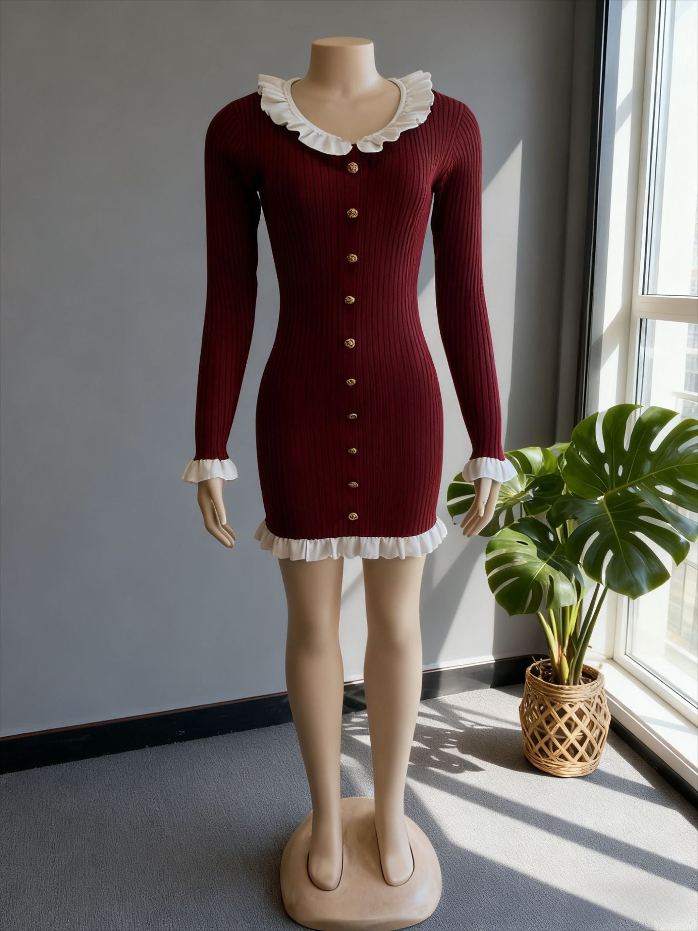 Women's Source Classic Style Sunken Stripe Knitted Dress
