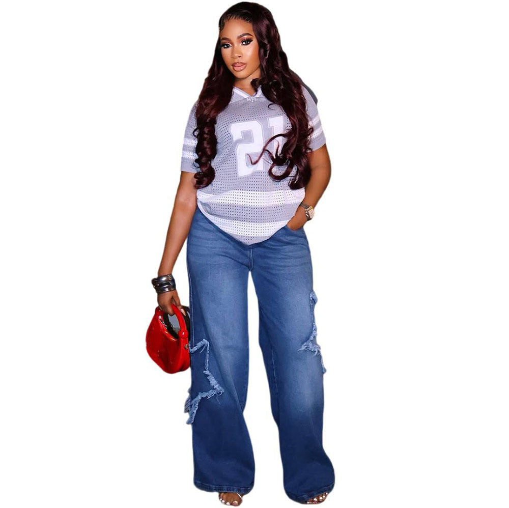 Women's Casual Fashion Embroidered Trend Baggy Jeans