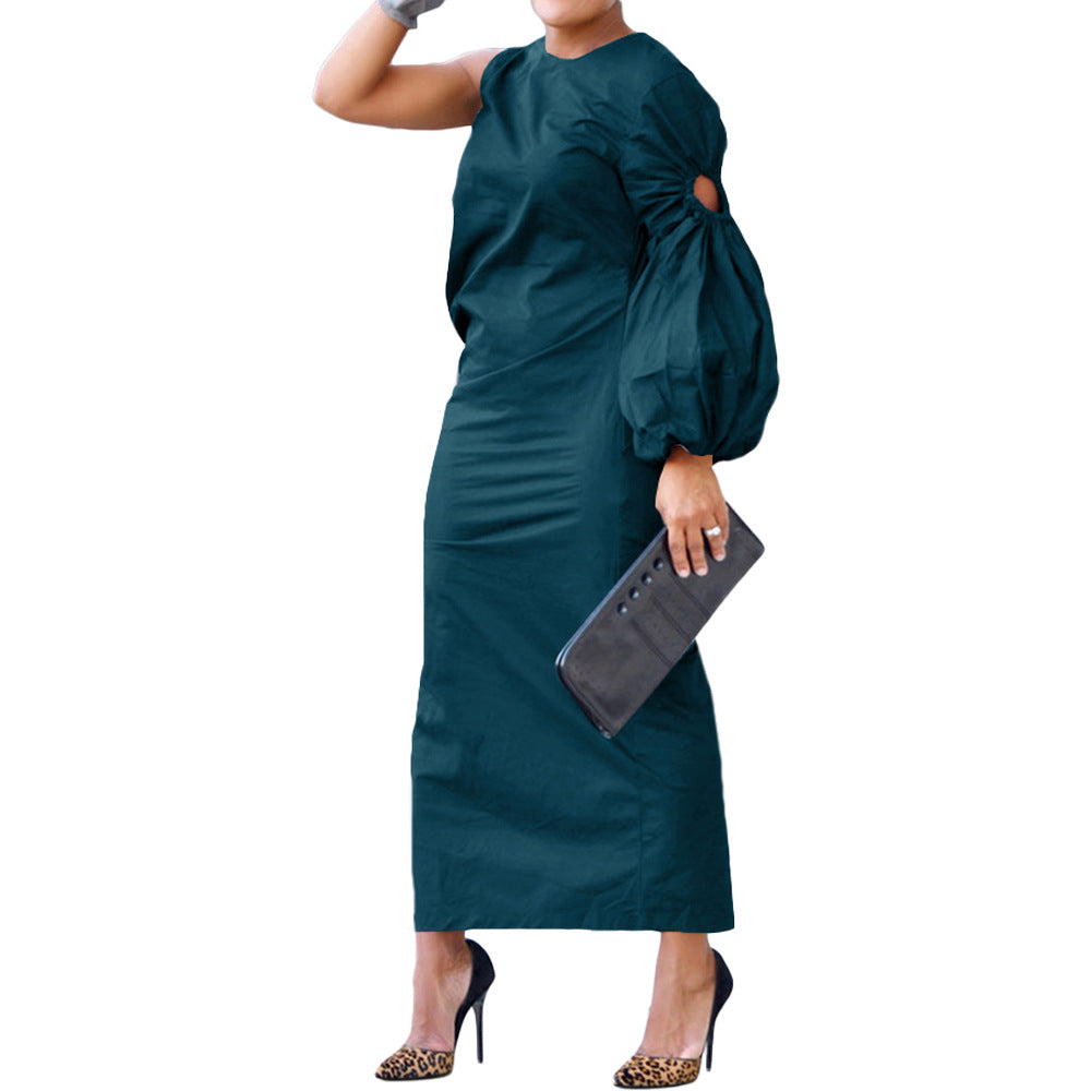 Women's Solid Color Single Sleeve Hollow Out Side Dresses