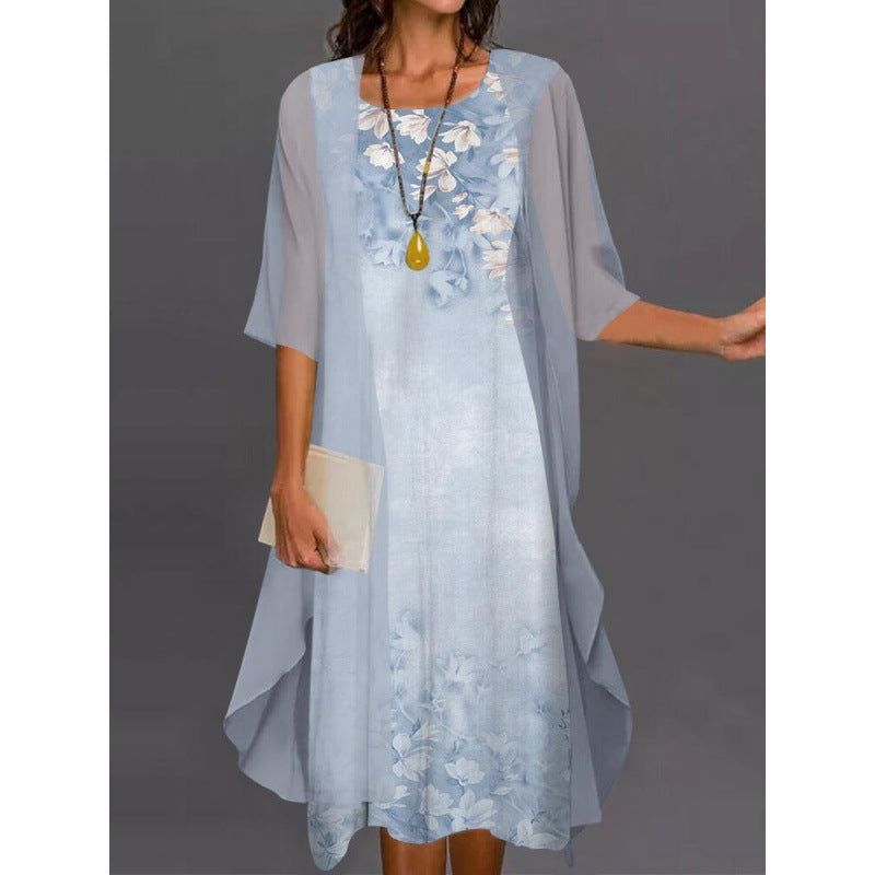 Women's Summer Casual Dress Two-piece Set Flowers Plants Printed Dresses