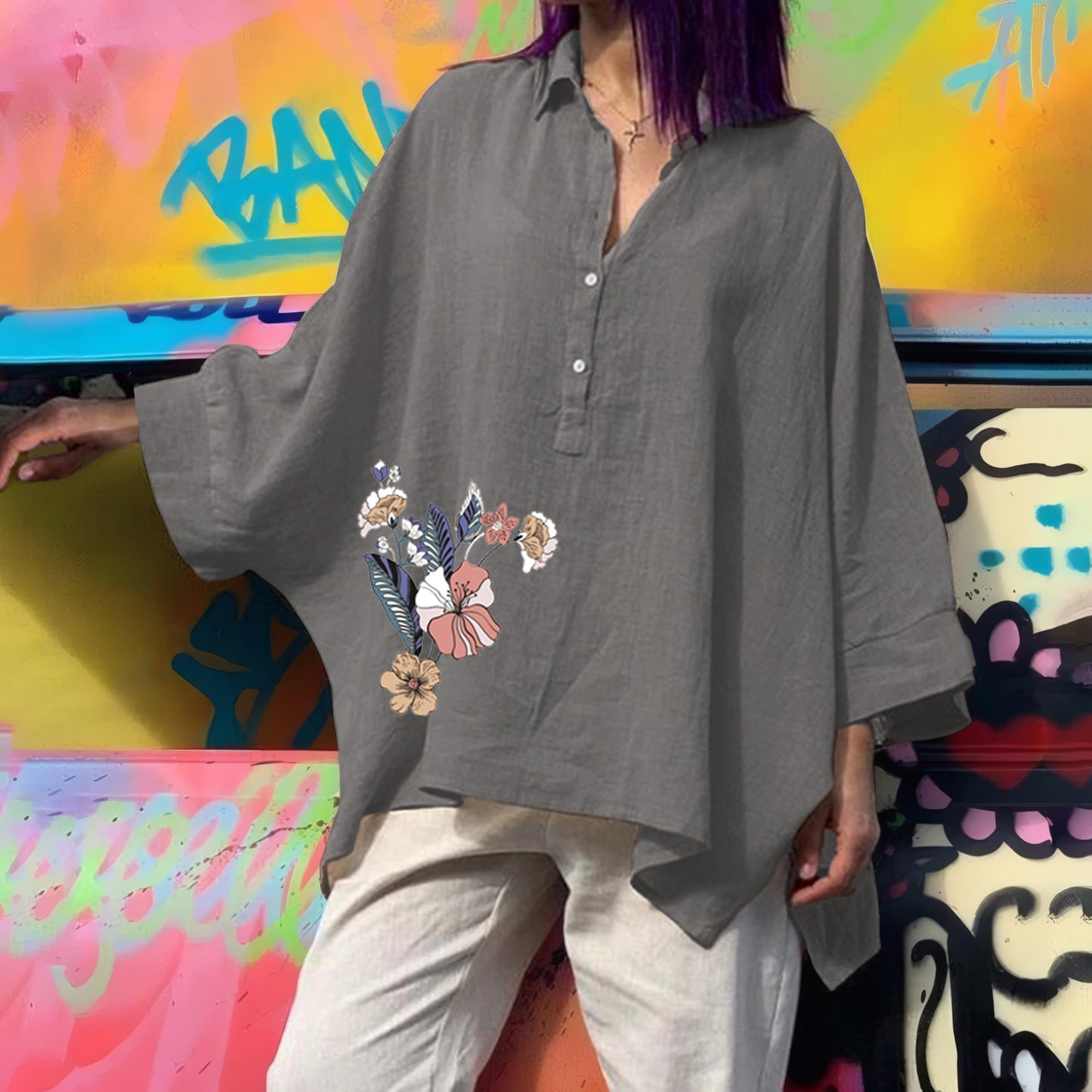 Women's Batwing Loose Cotton Linen Casual Blouses