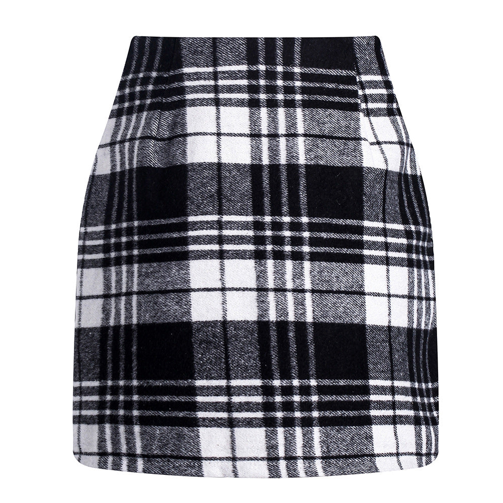 Women's High Waist Tartan Tight Pencil Wool Skirts