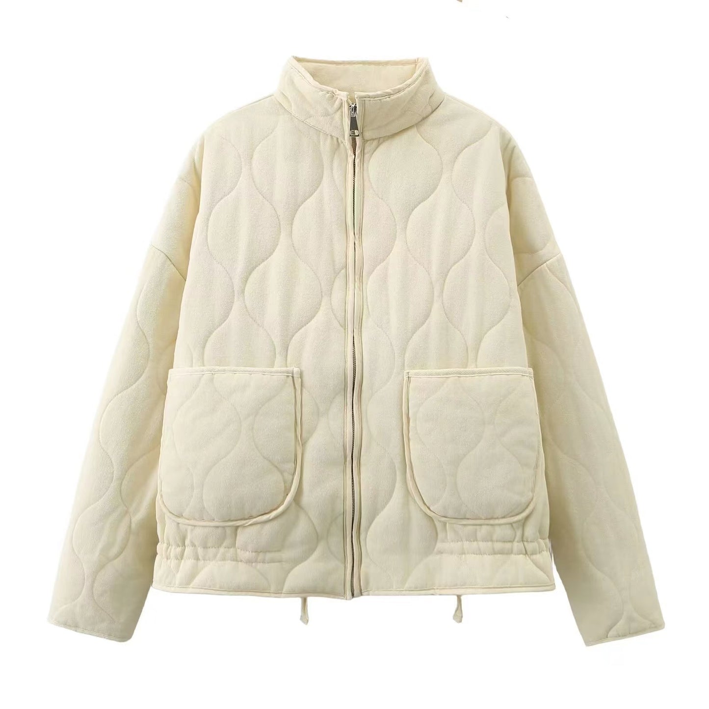 Women's Collar Zipper Large Pocket Long Sleeve Coats