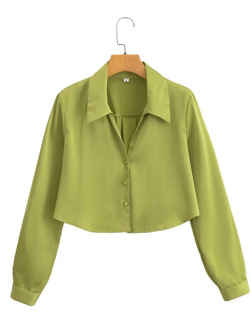 Women's Summer Long-sleeved Satin Silk Shirt Blouses