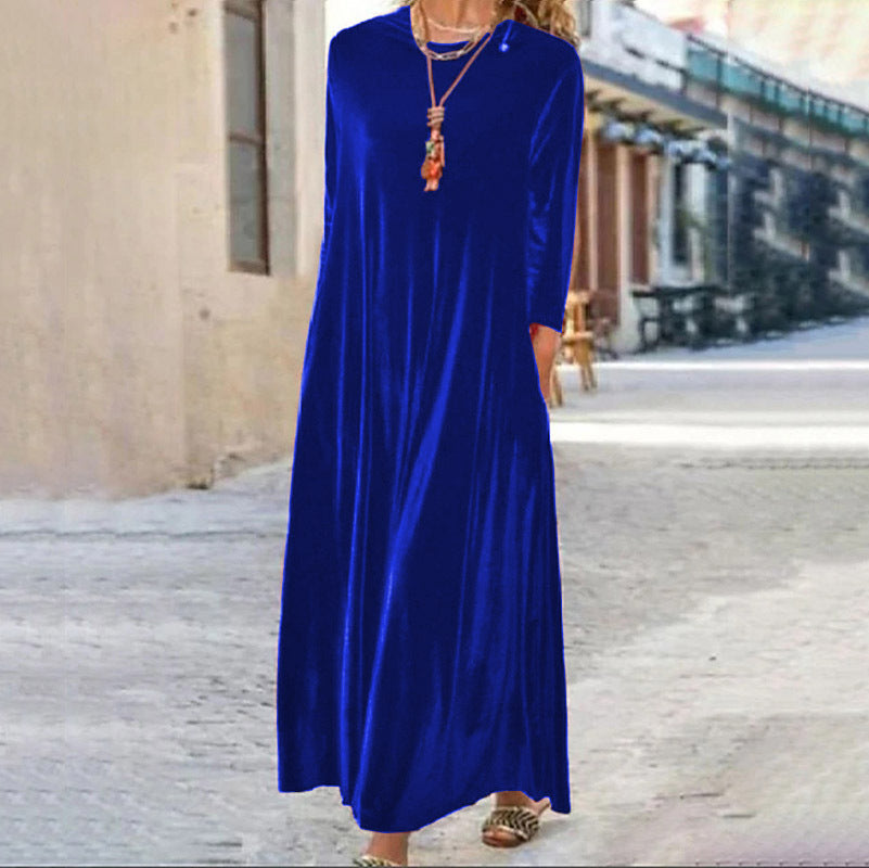 Gold Veet Slimming Temperament Crew Neck Dresses