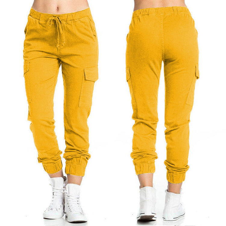 Women's Elastic Waist Thin Rope Side Pocket Pants