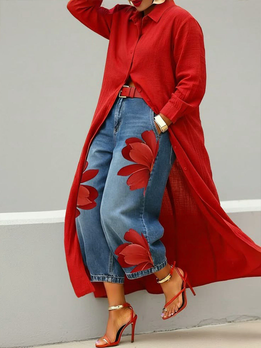 Summer Solid Color Loose Shirt Long Dress