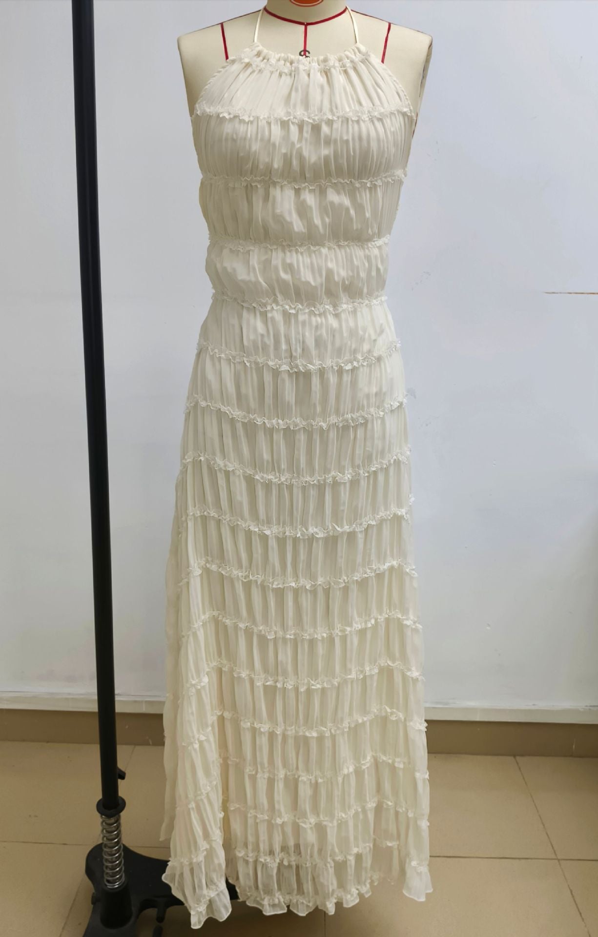 Women's Backless Pleated Stripe Fabric Special Dress Breathable Lace Up Dresses