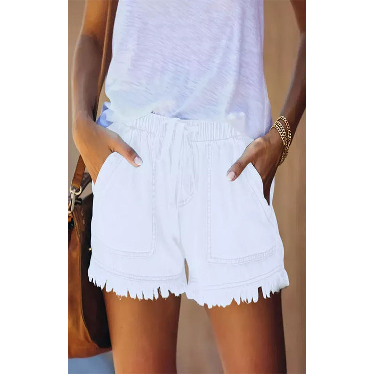 Women's Summer Elastic Waist Drawstring Casual High Slimming Shorts