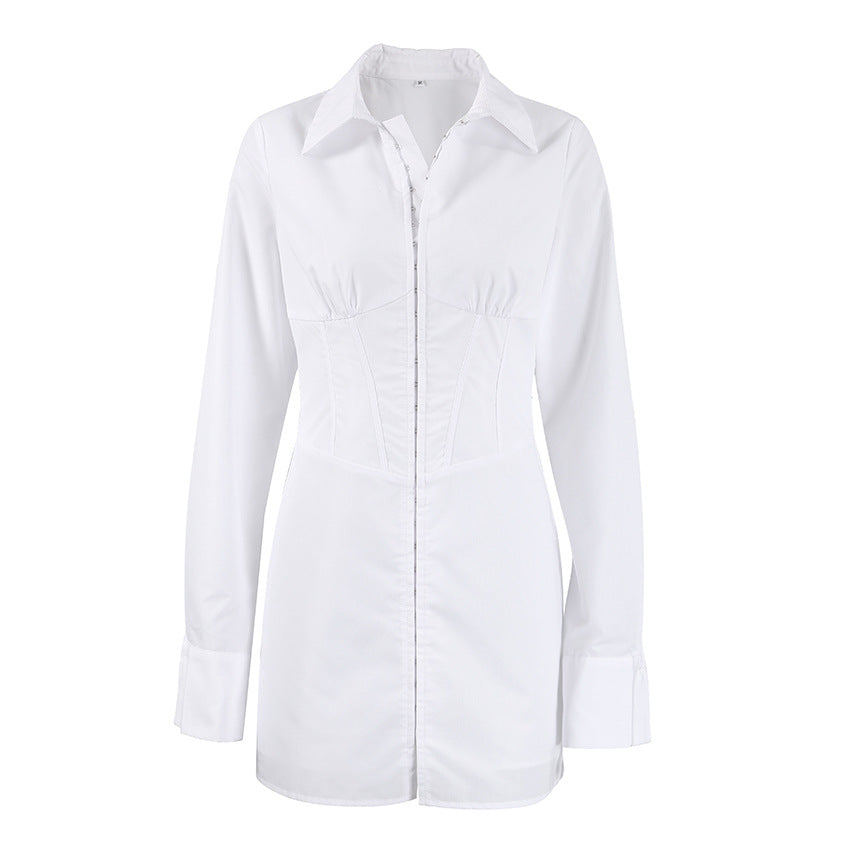 Women's Autumn White Shirt Commuting Figure Flattering Dresses
