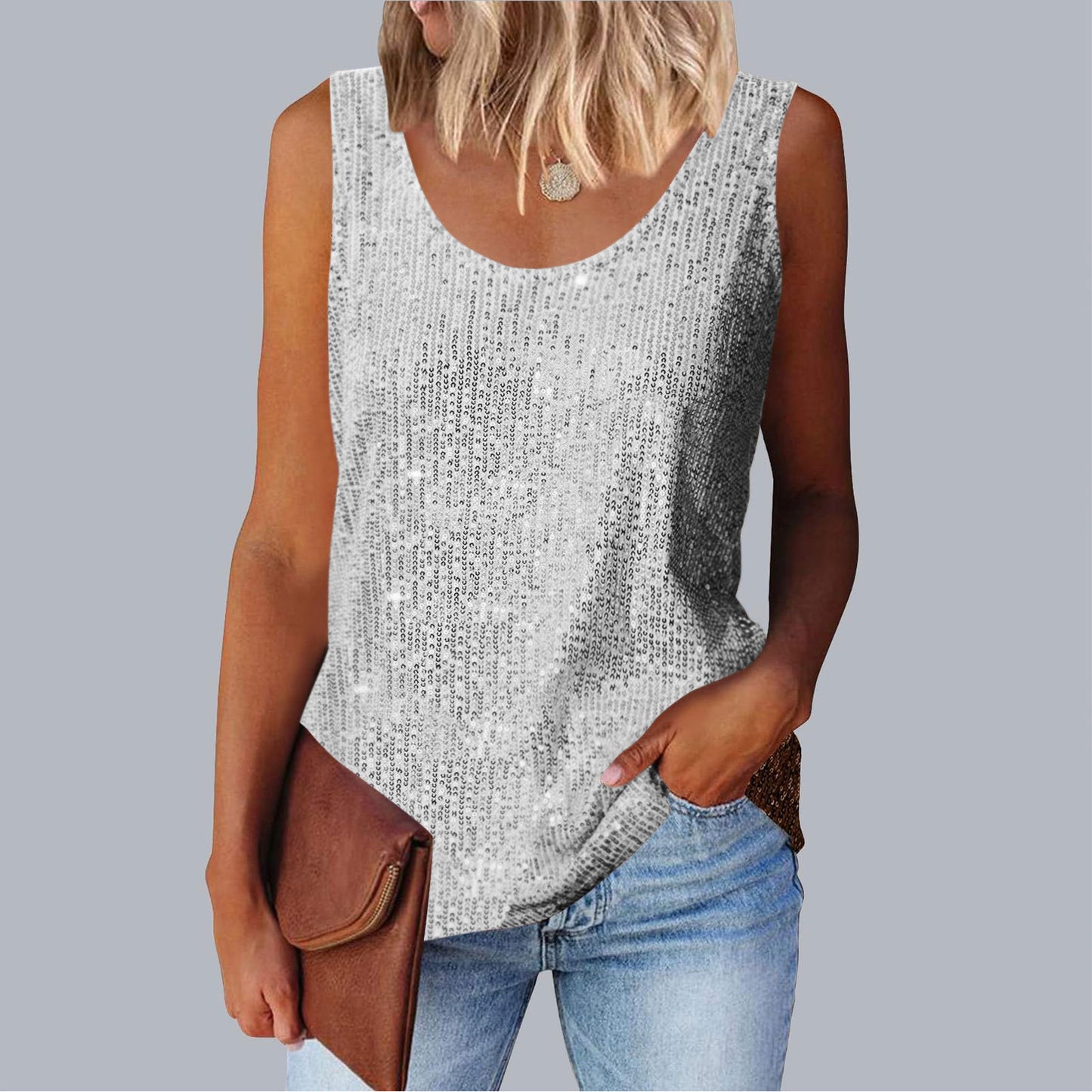 Women's Commuter Sequins Loose-fitting Round Neck Color Tops