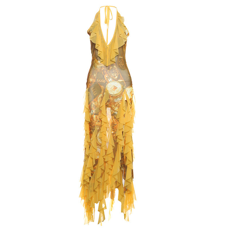 Women's Sexy Ruffles Vacation Style Hot Halter Dresses