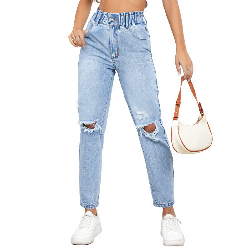 Women's Trendy Thin Looking Ripped Straight Denim Jeans
