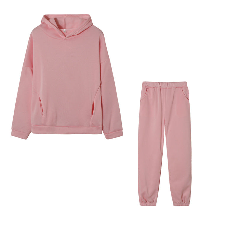 Fashion Solid Color Hooded Casual Two-piece Suits