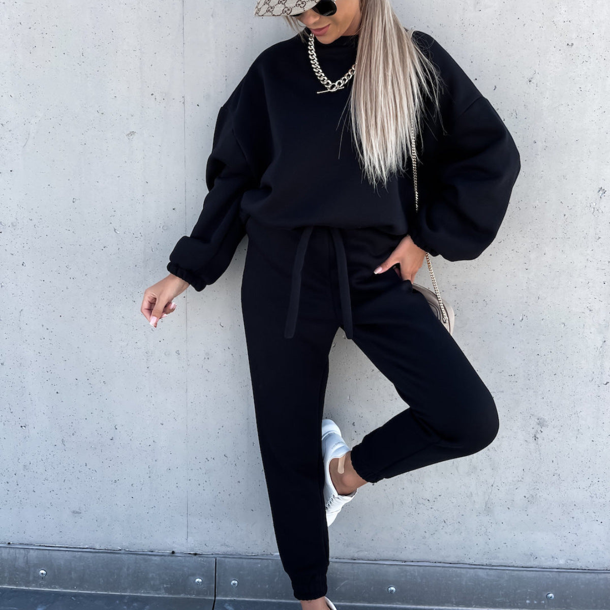 Fashion Solid Color Hoodie Casual Two-piece Suits