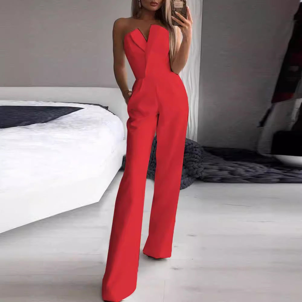 Chinese Long Style Slant Temperament Commute Jumpsuits