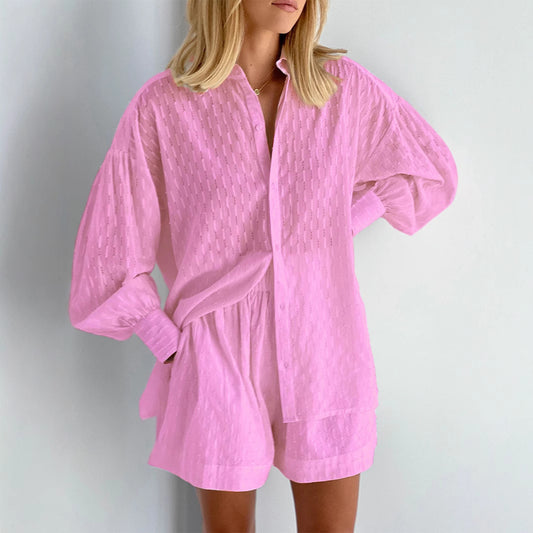 Women's Autumn Shirt Jacquard Puff Sleeve Commuter Suits