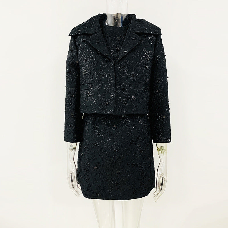 Fashion Elegant Graceful Jacquard Beaded Sleeve Dresses
