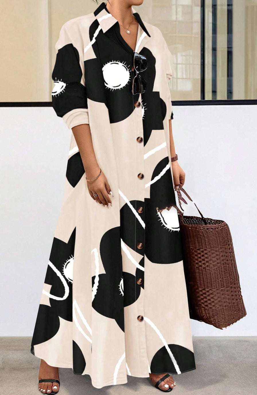 Long Sleeve Printed Loose Elegant Shirt Dresses