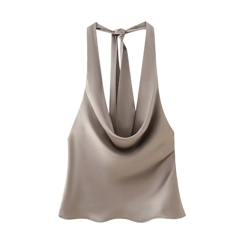 Women's American Small Sling Forged Satin Silky Tops