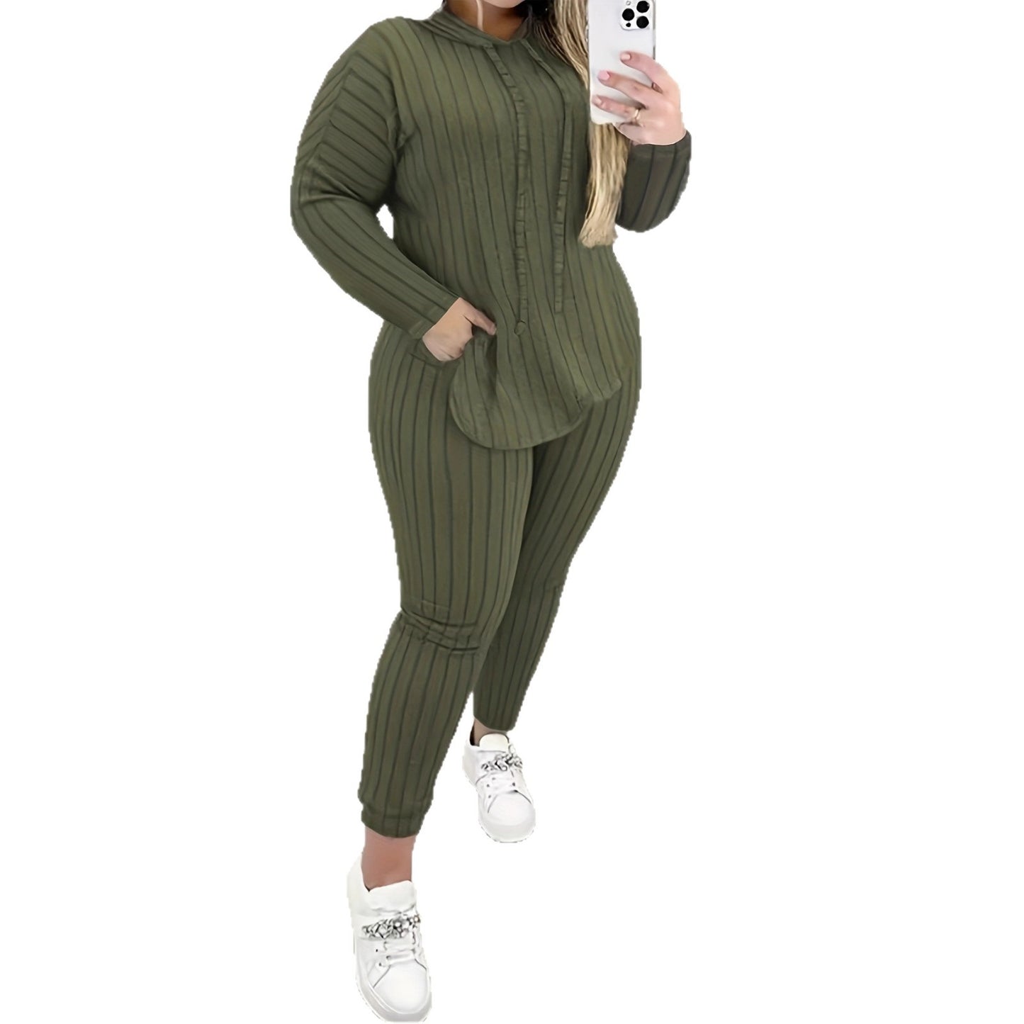 Women's Hooded Drawstring Long Sleeve Sweatshirt Fashion Casual Suit