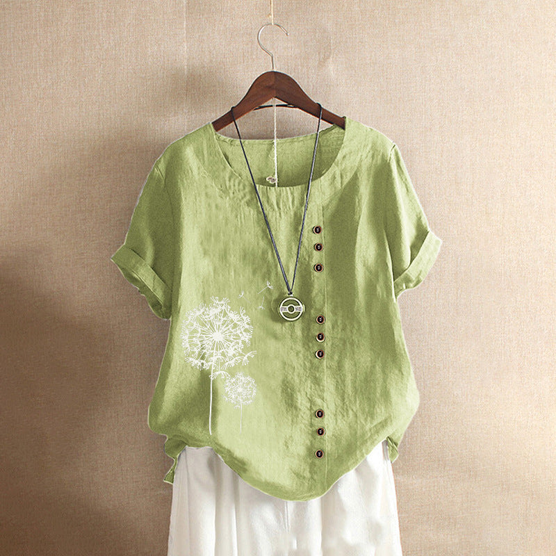 Women's Retro Large Casual Loose Cotton Linen Sleeve Blouses