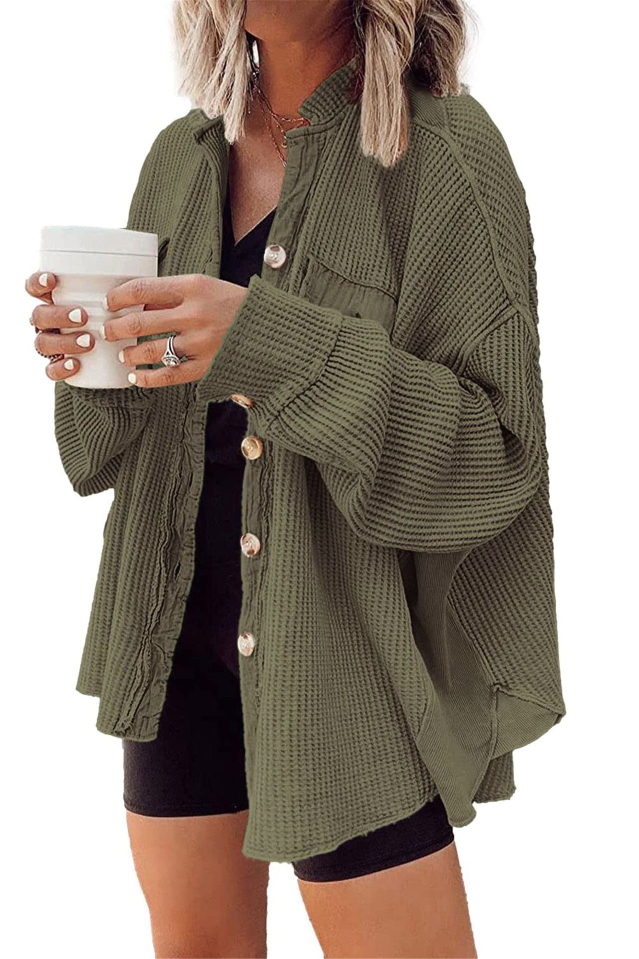 Loose Waffle Casual Shirt Stitching Fashion Blouses