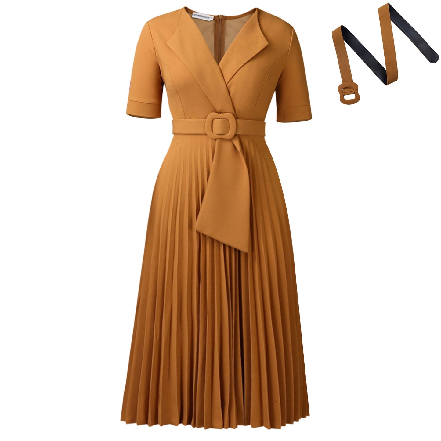Sexy Sleeve Fashion Elegant Pleated High Waist Dress