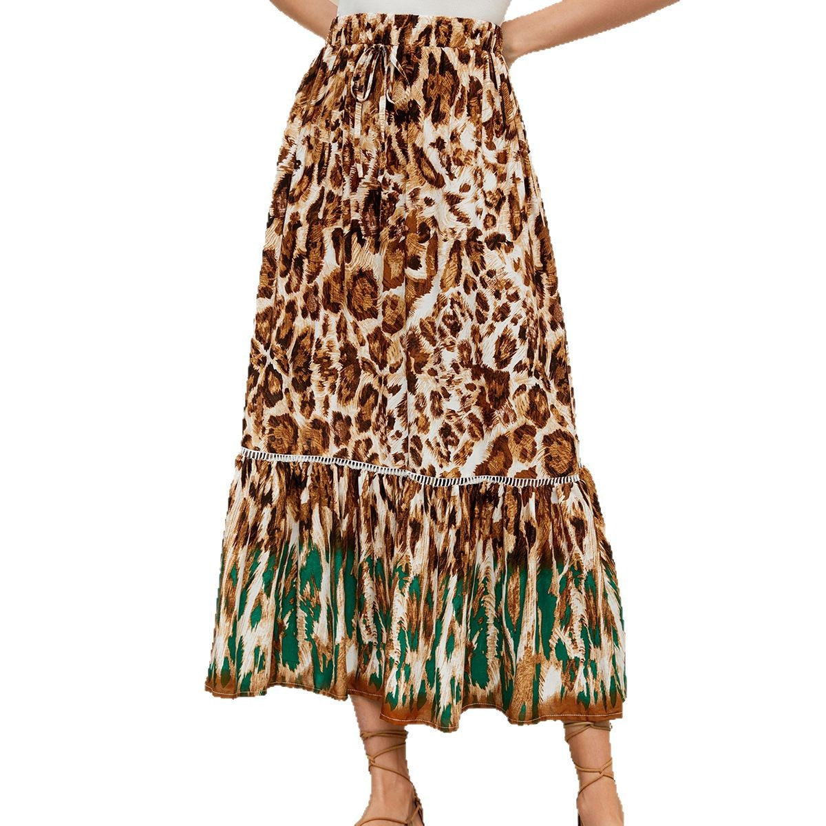 Women's Leopard Print Rayon Printed High Waist Beach Skirts