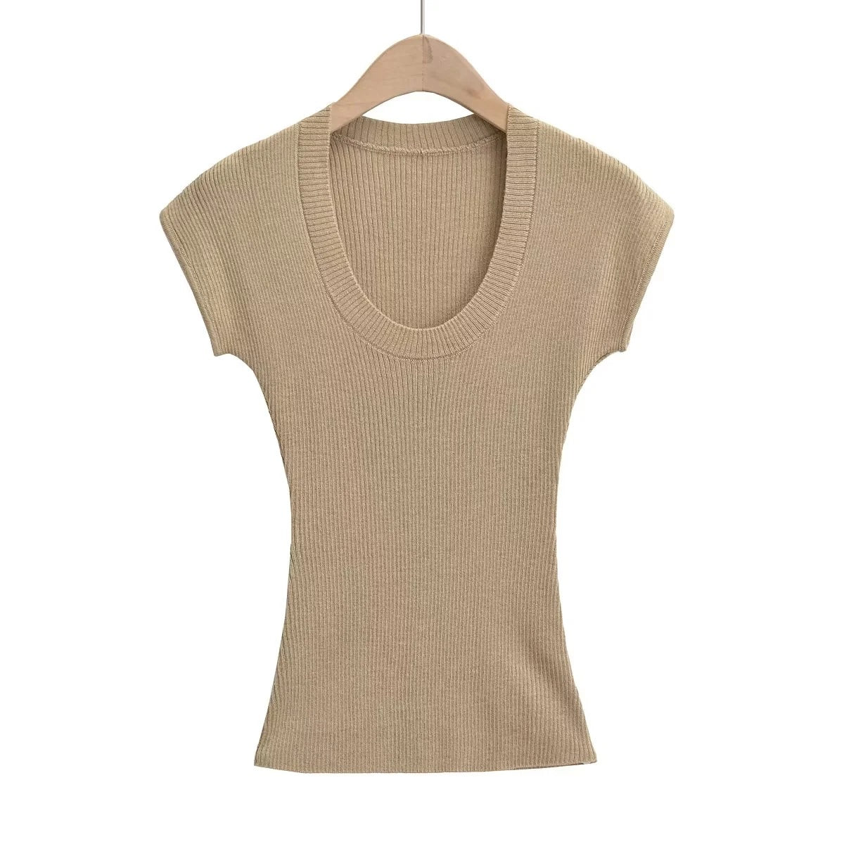 Women's Knitted Short-sleeved Shirt Elastic Slim Fit Blouses