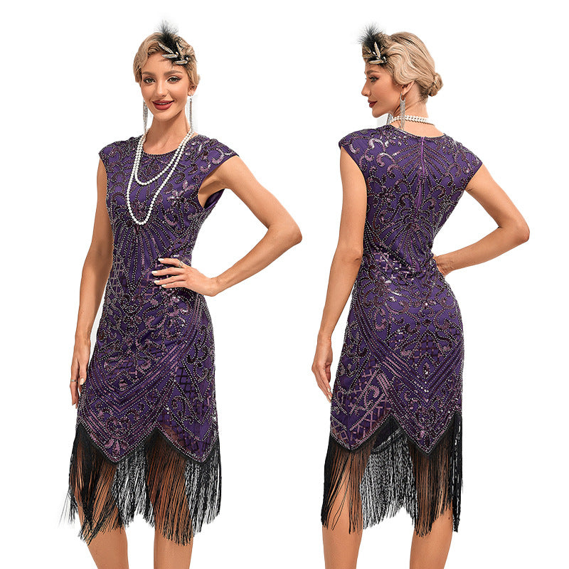 Tassel Sequins Dress Vintage Party Banquet Evening Dresses