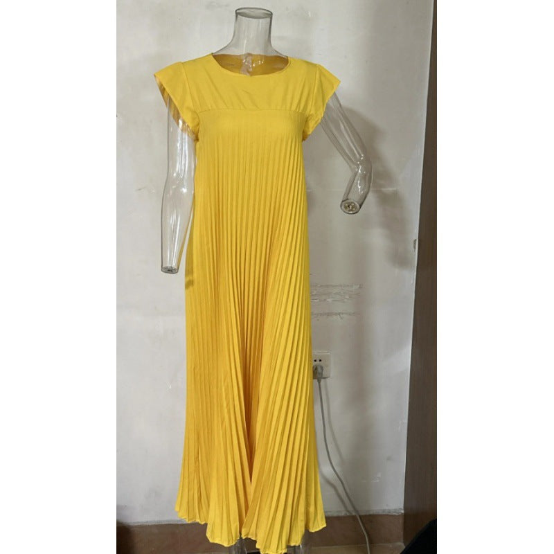 Women's Fashion Round Neck Sleeveless Pleated Dress Dresses