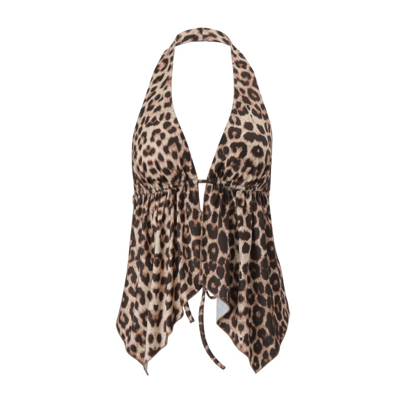 Women's Sexy Hot Backless Leopard Print Halter Tops