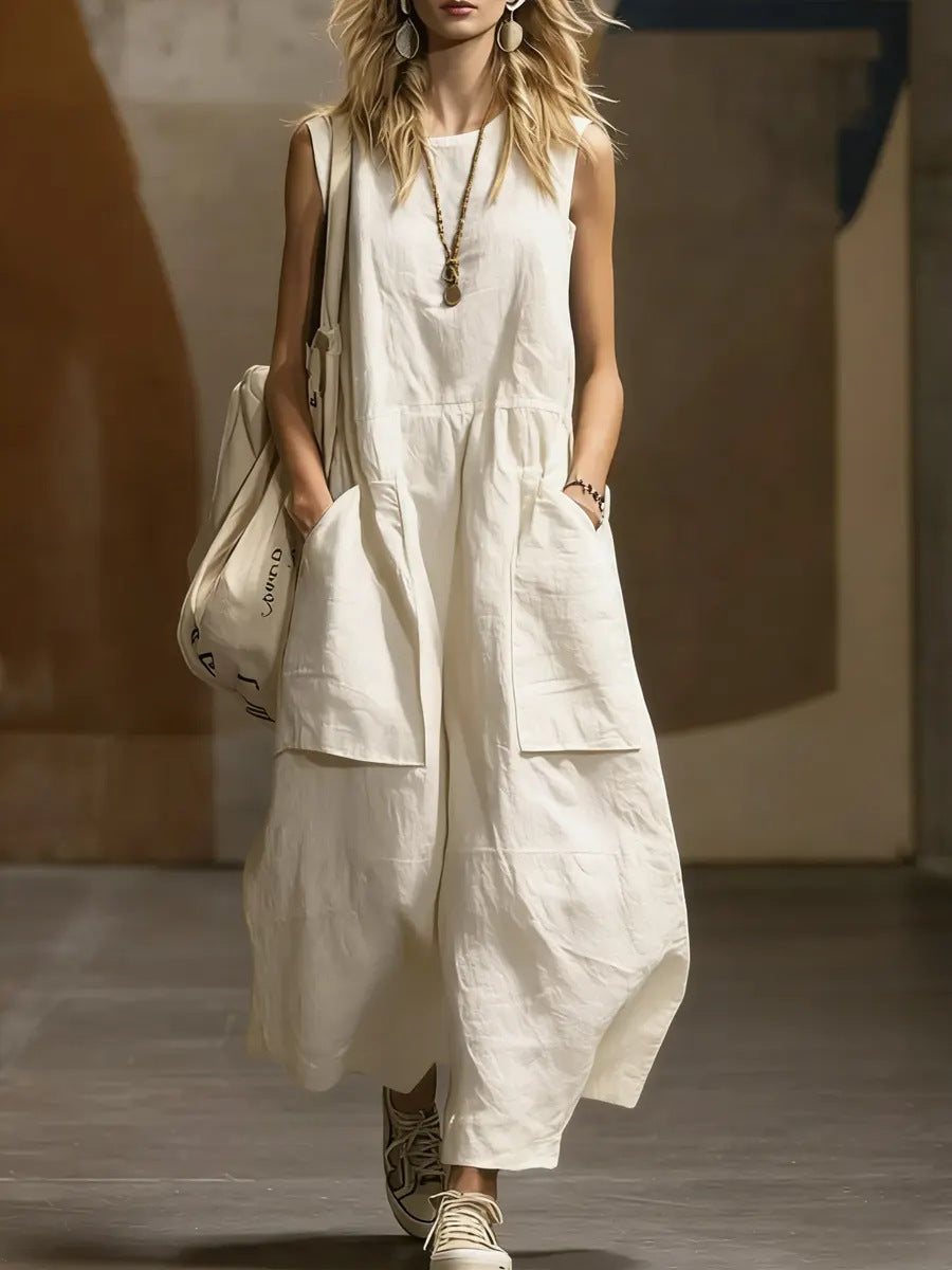 Fashion Charming Loose Sleeveless Three-dimensional Pocket Dress