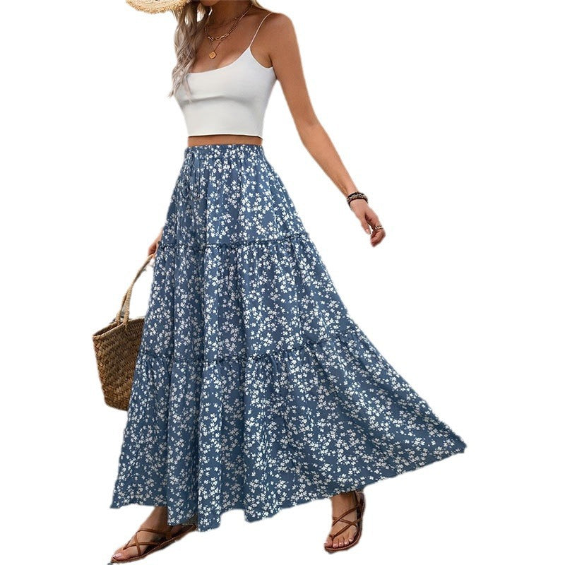 Women's Floral Belt Long Patchwork High-grade A- Skirts