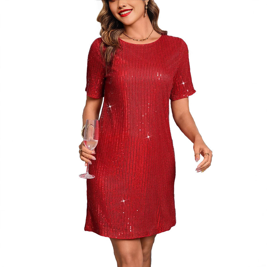 Women's Fashion Short-sleeved Sequined Elegant Dress For Dresses