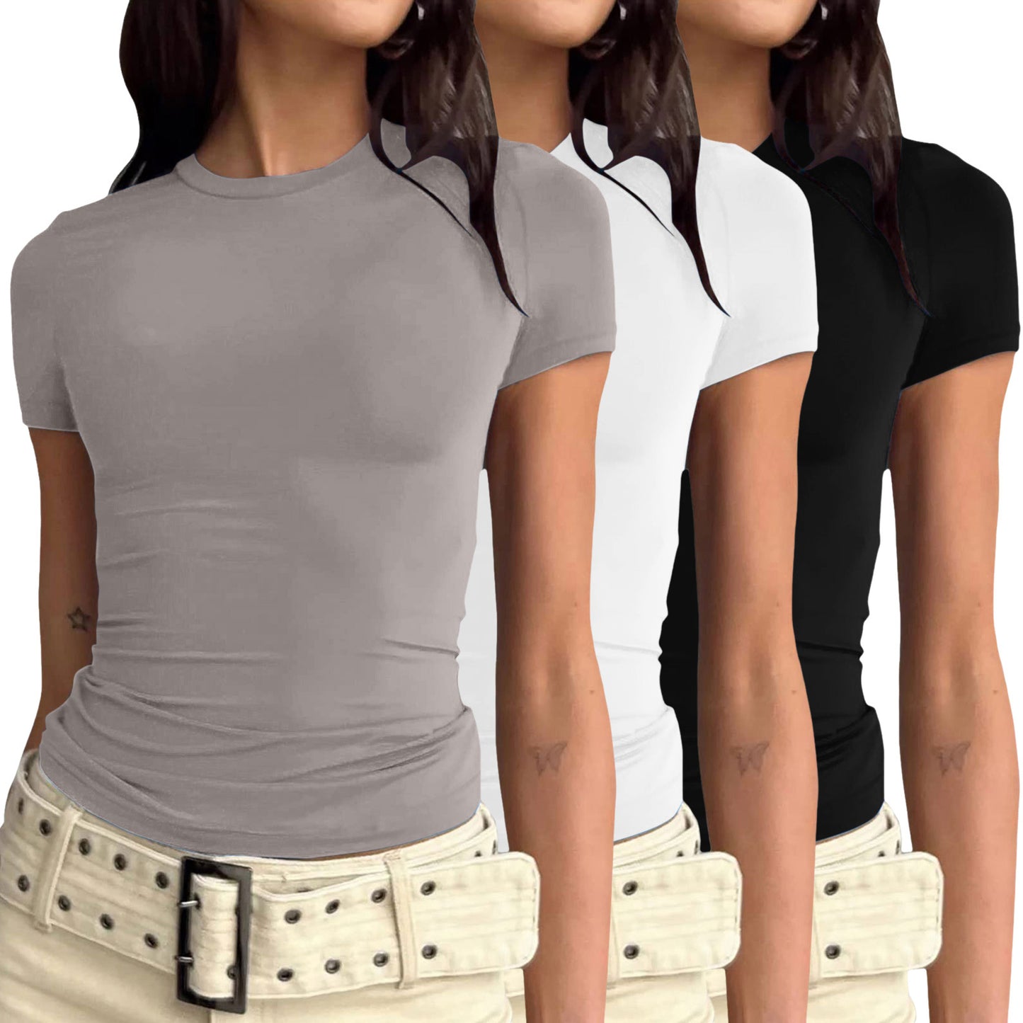 Women's Long-sleeved Solid Color Slim Pullover T-shirt Blouses
