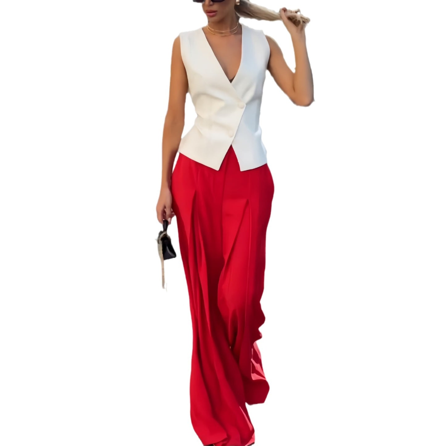 Women's Personality Deep Sleeveless High Waist Wide Leg Suits