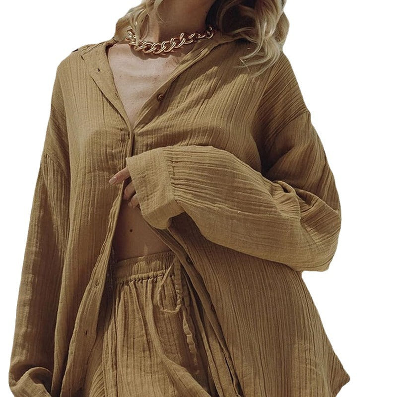 Women's Casual Two-piece Summer Long Sleeve Shirt Suits