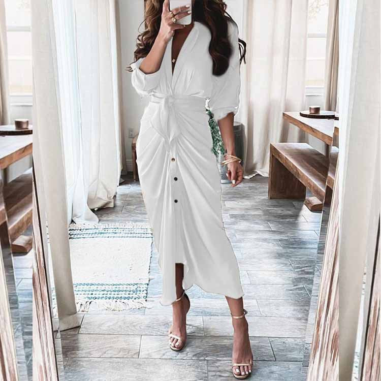 Women's Spring Sexy Print Pleated Irregular Dress Dresses