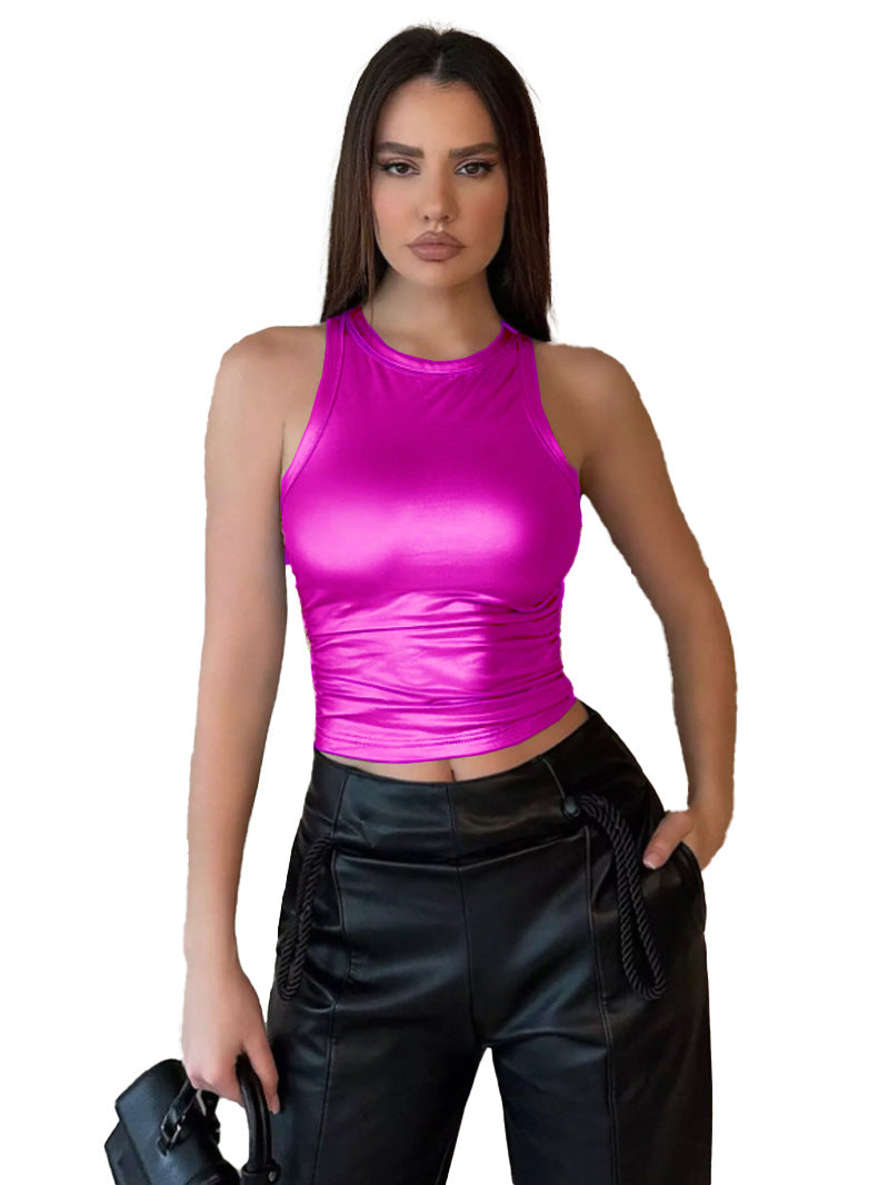 Women's Solid Color Round Neck Sleeveless Tight Blouses