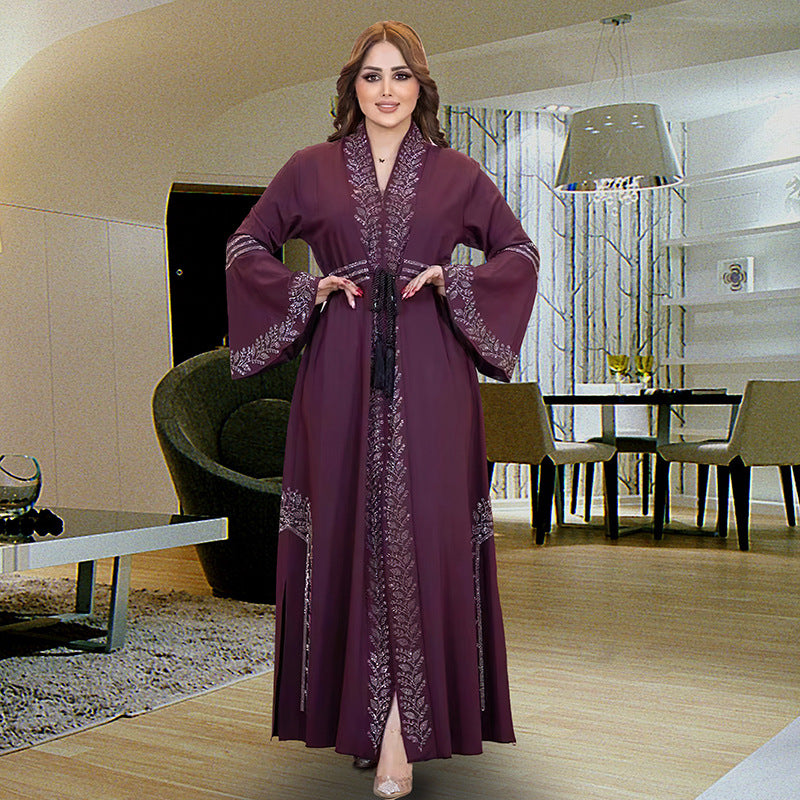 Women's Muslim Robe Arabic Gown Flared Long Dresses