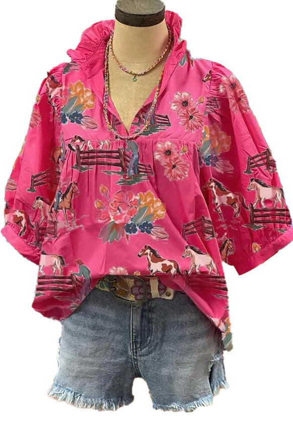 Women's Puff Sleeve Loose Gathers T-shirt Blouses