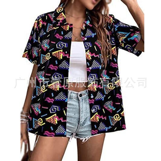 Women's Summer Hawaiian Shirt Sleeve Retro Printed Blouses