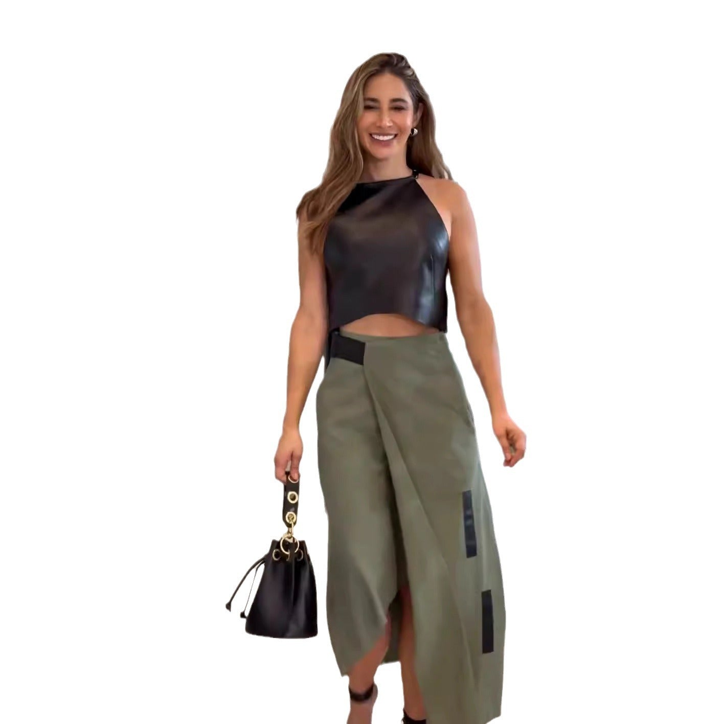 Women's Fashion Sleeveless Halter Irregular Two Skirts