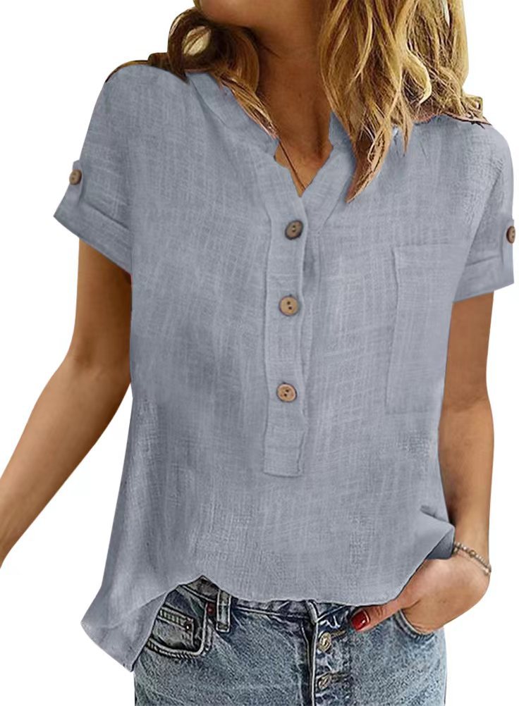 Women's Summer Retro Patchwork Cotton Linen Shirt Shorts