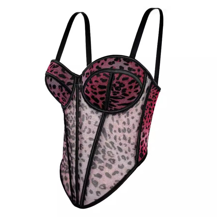 Sexy Leopard Print Stitching Bra Shoulder Straps High-grade Inner Tops