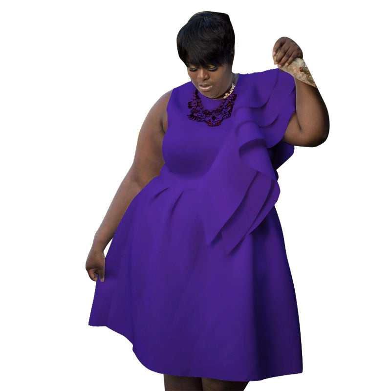 Women's Round Neck A- Line Large Hem Dresses
