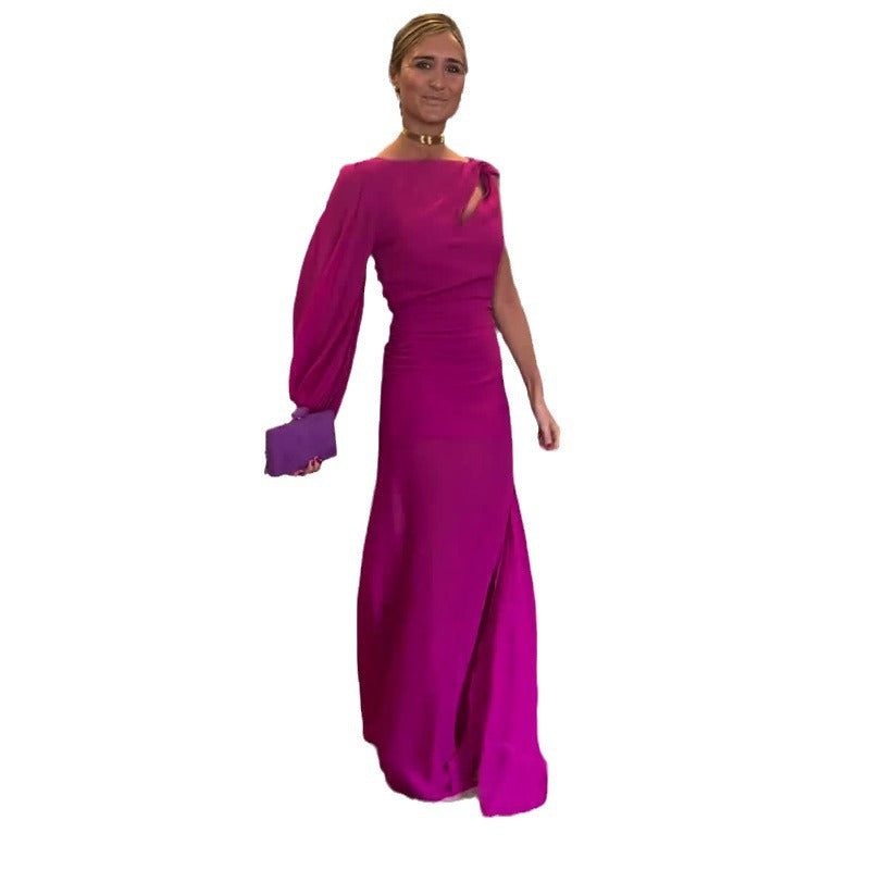Solid Color Fashion Diagonal Collar Raglan Dresses