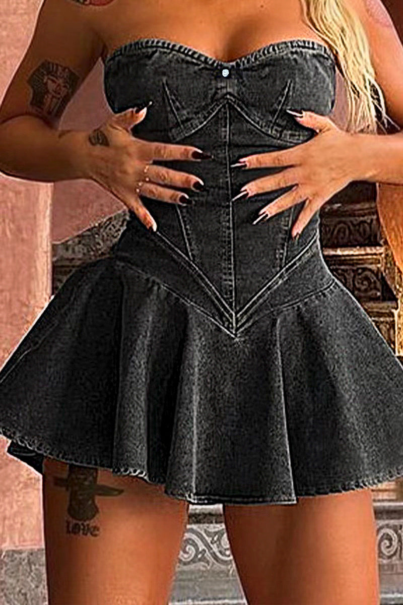 Women's Fashion Temperament Denim Sexy Hot A- Dresses